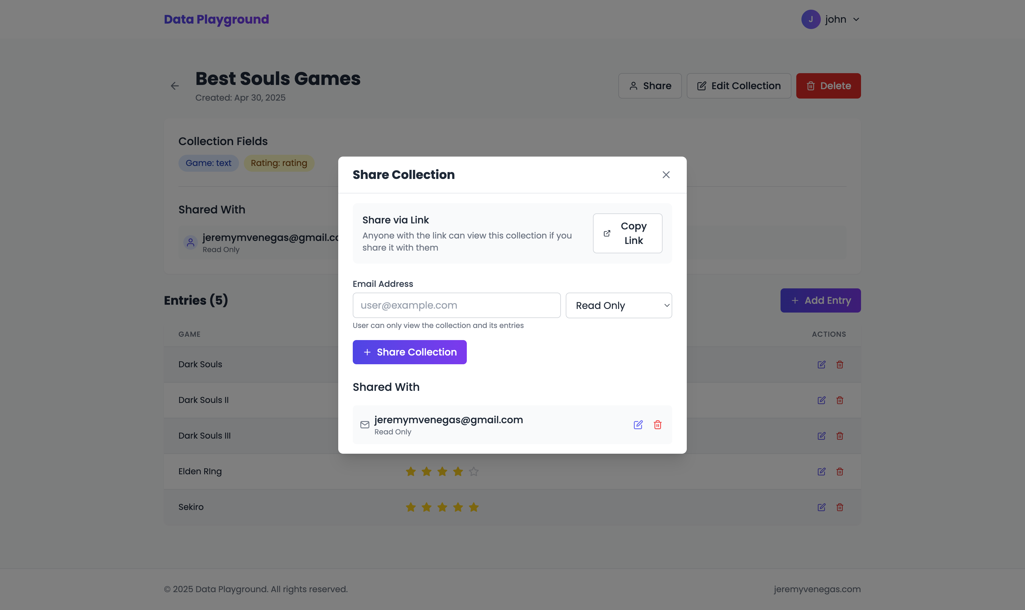 Data Playground Permissions Screen